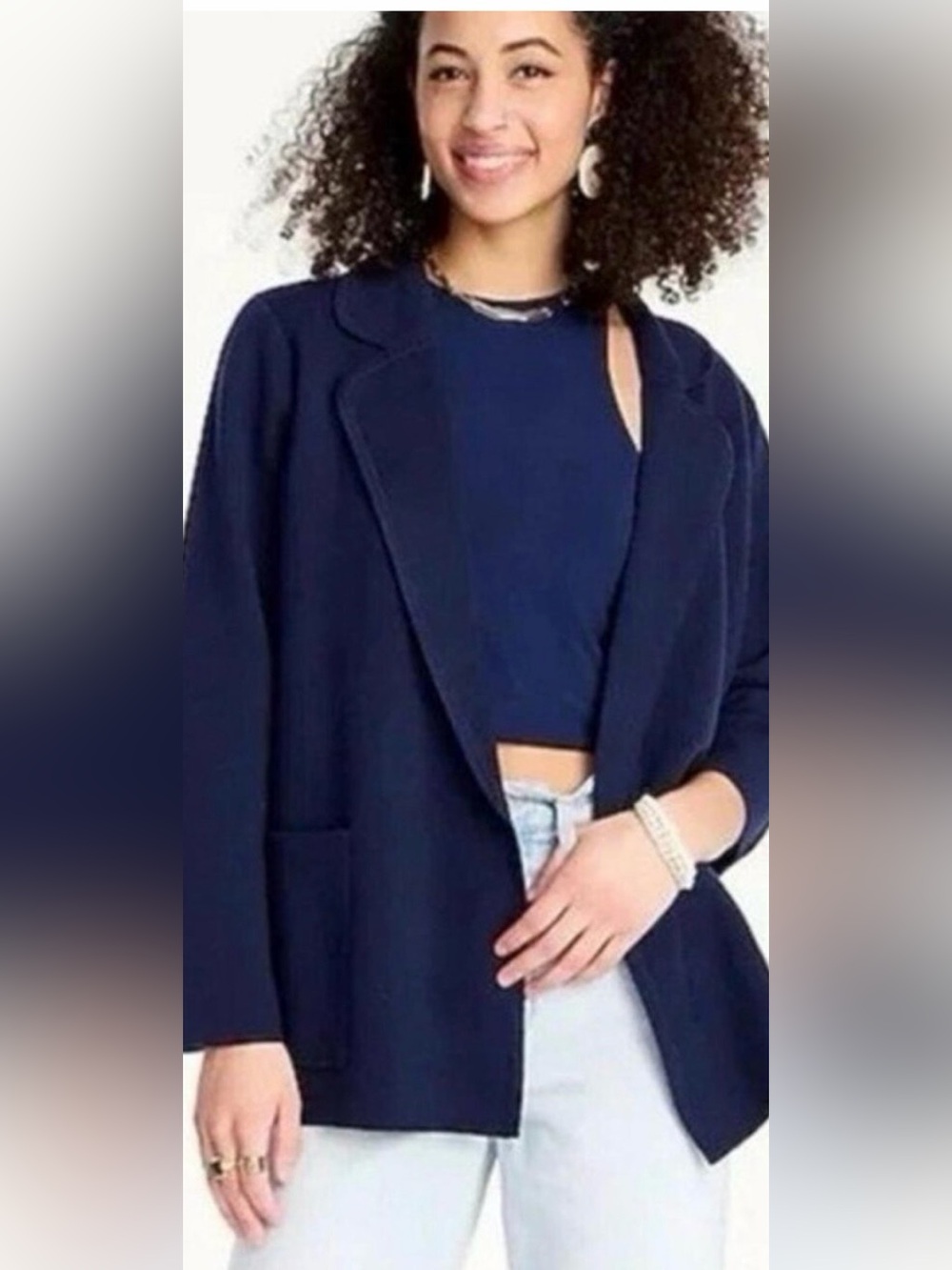 EJ. Crew Schoolboy Navy Open-Front Cardigan Blazer size Medium